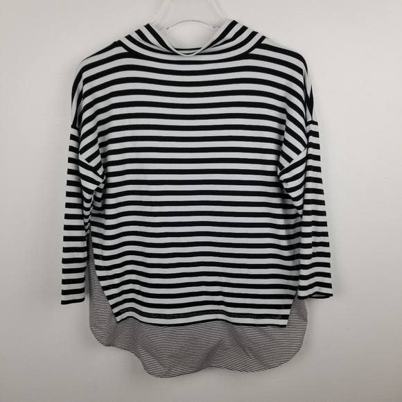 Loft Black & White Striped Mock Neck Top - Picture 6 of 7